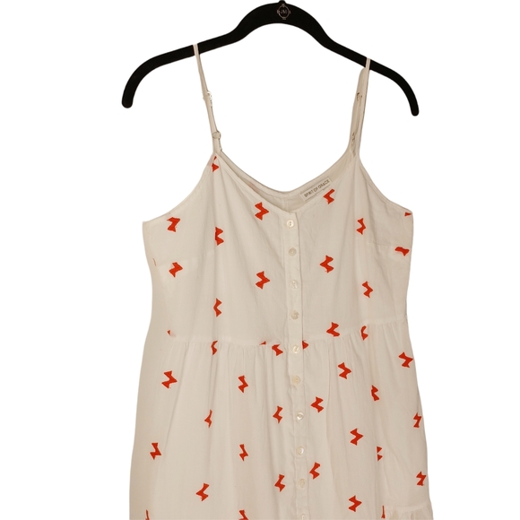 SPIRIT OF GRACE Arlaine Red Embroidered Lightning Bolt Print White Midi Dress M - Picture 7 of 10